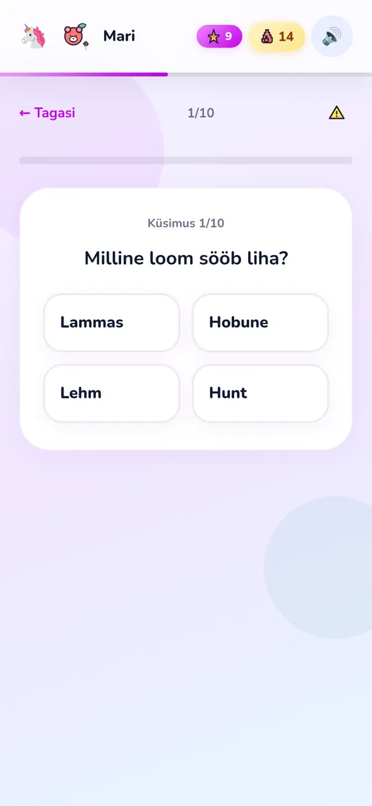 Loodusõpetuse valikvastustega küsimus